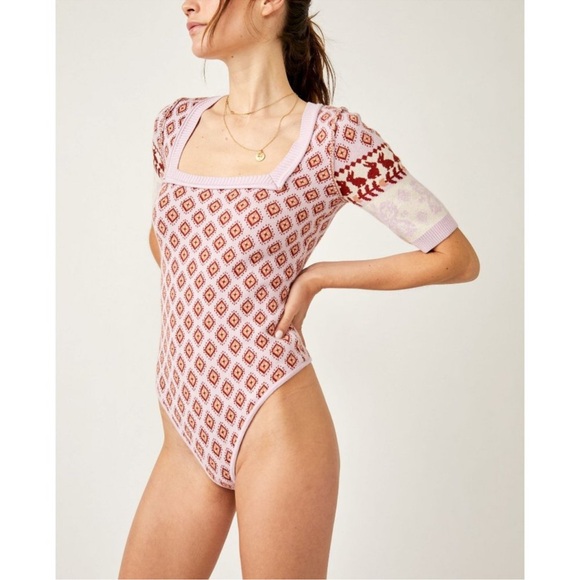 NWT Free People Intimately Snow Bunny Sweater Bodysuit Size XS Pink Candy Combo - Picture 3 of 9